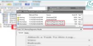 گزینه‌ها تیک کنار عبارت Memory Diagnostics-Results