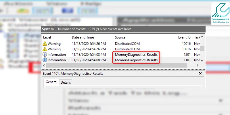 گزینه‌ها تیک کنار عبارت Memory Diagnostics-Results