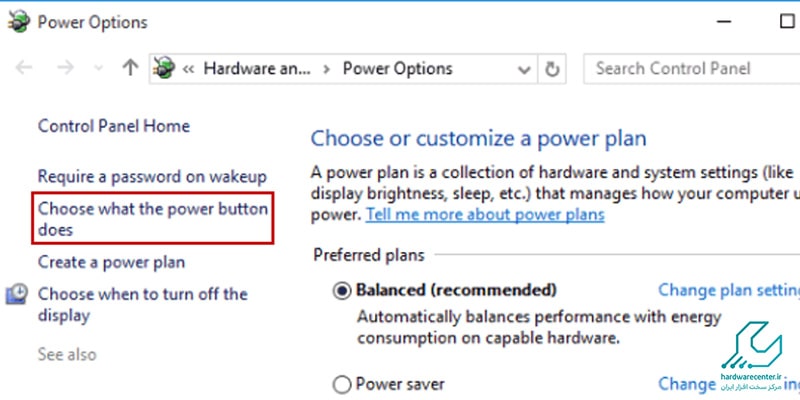 انتخاب گزینه Choose what the power button does