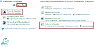 انتخاب گزینه System and Security