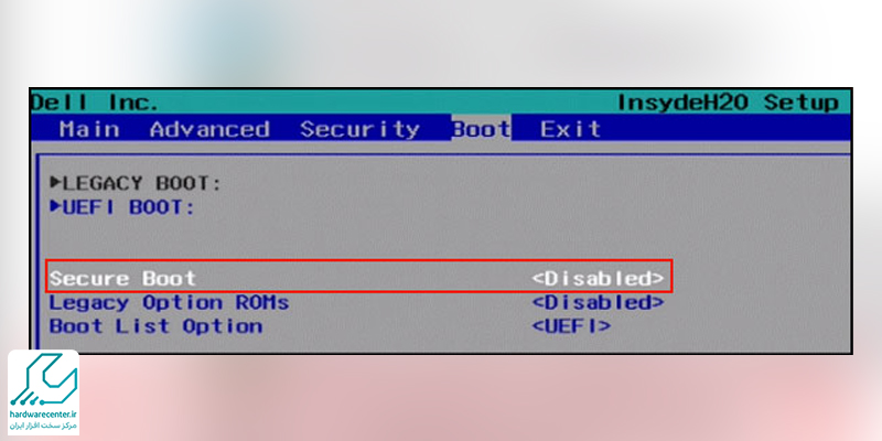 اعمال تنظیمات مربوط به بایوس