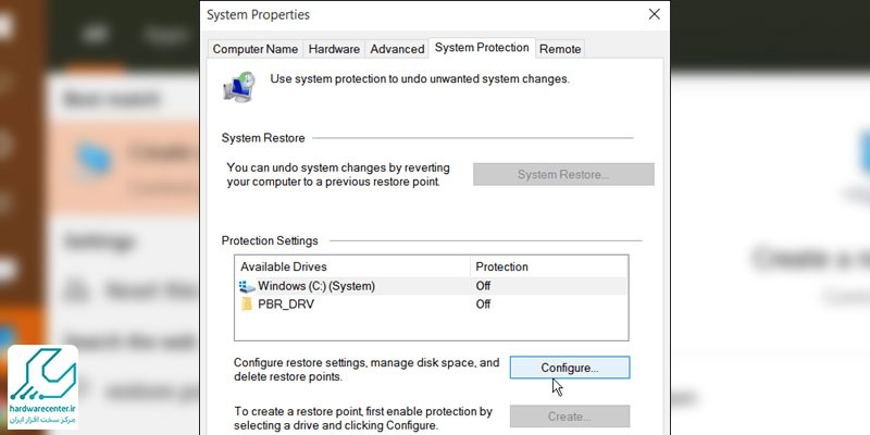 خالی کردن فضای ذخیره سازی لپ تاپ با کاهش حجم اشغال شده System Restore