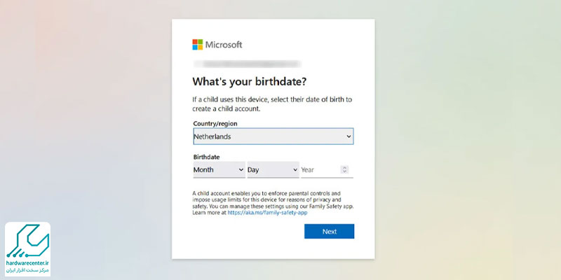 ایجاد اکانت Microsoft