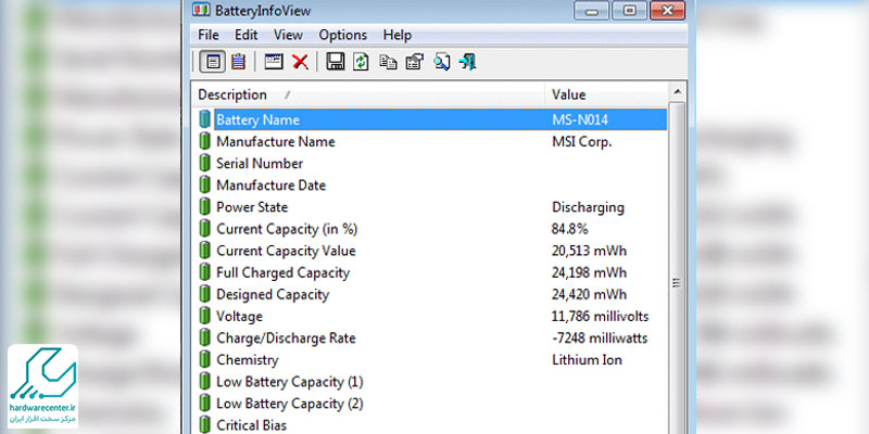تست عملکرد باتری با ابزار BatteryInfoView